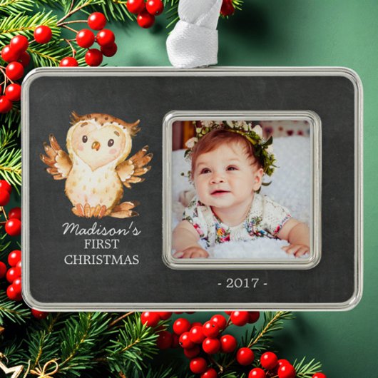 Krijtbord Uil 1e kerst Foto Ornament
