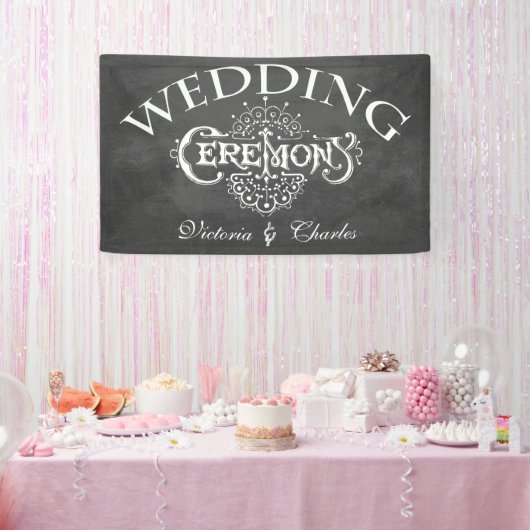 Krijtbord Vintage Typografie Bruiloft Spandoek (Feest)