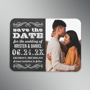 Krijtbord Vintage Typografie Foto Bewaar de Datum Magneet
