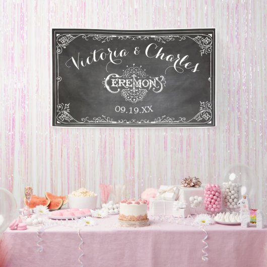 Krijtbord Vintage Typografie Trouwen Spandoek (Feest)