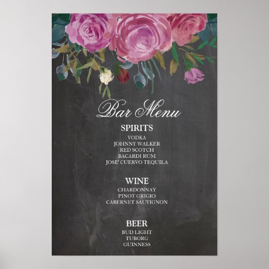 Krijtbord voor de bar | Groot bloemen reclamebord Poster (Voorkant)