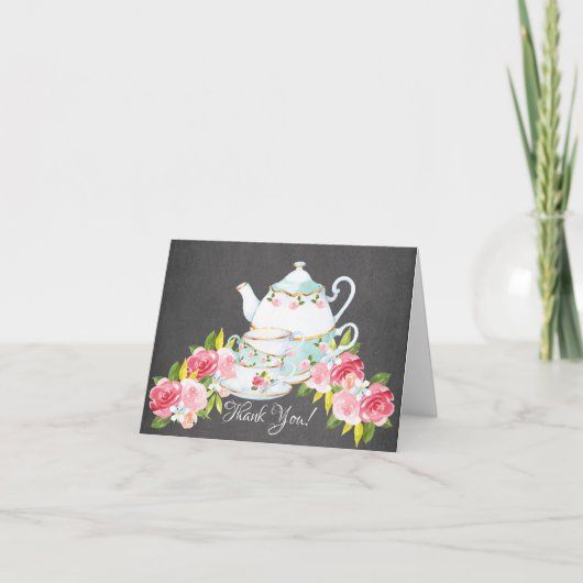Krijtbord Waterverf Thee Feest Dank Je Bedankkaart (Voorkant)