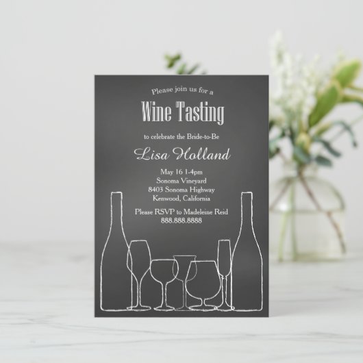 Krijtbord Wijnproeverij Bruids Trouwdouche Kaart (Staand voorkant)