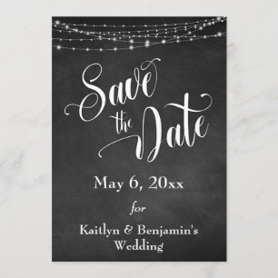 Krijtbord, wit licht en script, de datum opslaan save the date