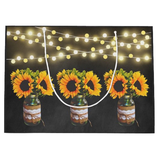 Krijtbord Zonnebloem Rustieke String Lights Gift B Large Cadeautasje (Voorkant)