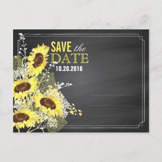 Krijtbord Zonnebloemen Modern Rustiek Save the Dat Aankondigingskaart (Achterkant)