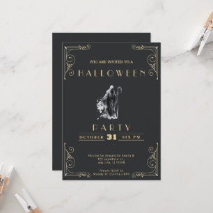 Krijtbord Zwart & Goud Grim Reaper Halloween Kaart