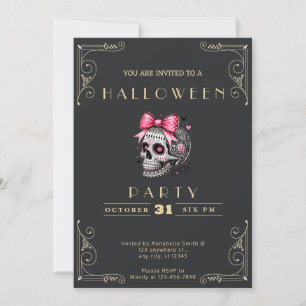 Krijtbord Zwart & Goud Schedel Roze Boog Halloween Kaart