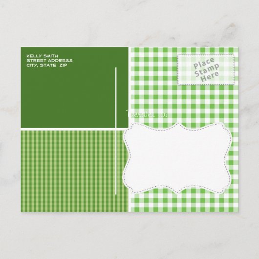 krijtbordlook, groen gecontroleerd; Gingham Uitnodiging Briefkaart (Achterkant)
