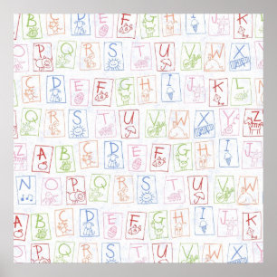 Krijtjes ABC achtergrond canvas Poster