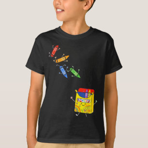 Krijtjes springen in doos schattige schoolspullen t-shirt