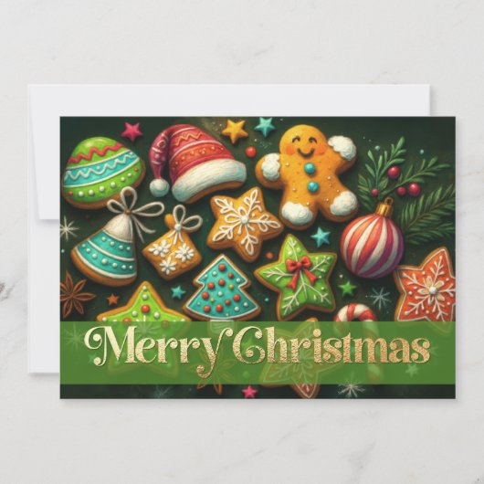 Krijttekening Versierd Kerstkoekjes Groen Kaart (Voorkant)