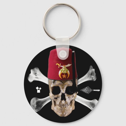 Krimpende Masonic Skull en Botten met Fez Sleutelhanger (Voorkant)
