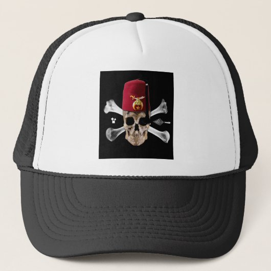 Krimpende Masonic Skull en Botten met Fez Trucker Pet (Voorkant)