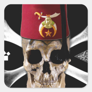 Krimpende Masonic Skull en Botten met Fez Vierkante Sticker
