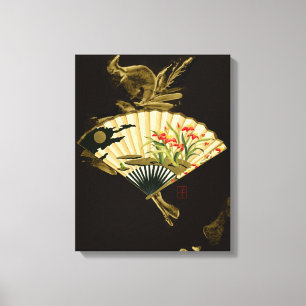 Krimpende oosterse ventilator met Floral Design Canvas Afdruk