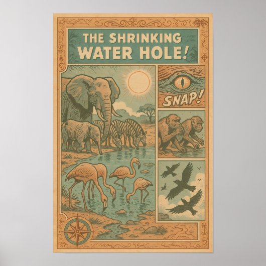Krimpende Water Hole Survival Comic Poster (Voorkant)
