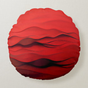 Krimson Flow – Abstracte Rode Golven van Beweging Rond Kussen