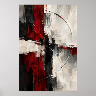 Krimson Zwarte Ivoren Cirkel Abstracte Wandkunst Poster