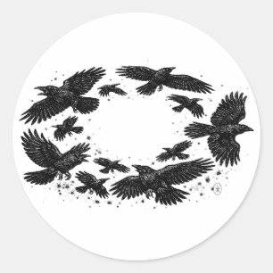 Kring van raven – Geïllustreerde geesteninkt Ronde Sticker