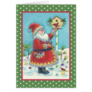 KRIS KRINGLE & CARDINAL CHRISTMAS GREELETTE CARD V