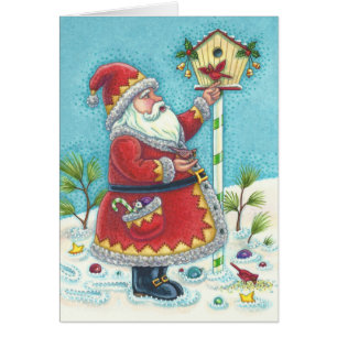 KRIS KRINGLE EN CARDINAL CHRISTMAS WENSKAART B