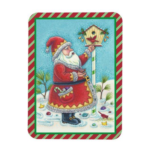 KRIS KRINGLE EN REDBIRDS CHRISTMAS CARDINAL MAGNET MAGNEET (Verticaal)
