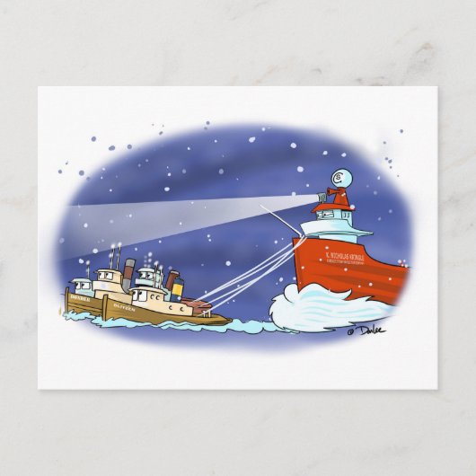 Kris Kringle vrachtschip ansichtkaart Feestdagenkaart (Voorkant)