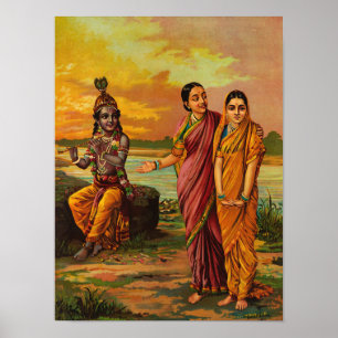 Krishna declaring his love for Radha by Raja Ravi Poster