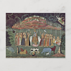 Krishna en de bergen Govardhan door Shahadin Briefkaart