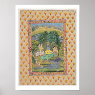 Krishna en de Gopis (gouache op papier) Poster