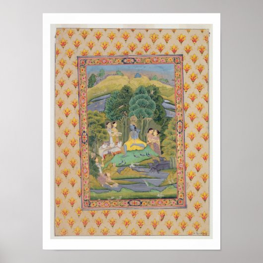 Krishna en de Gopis (gouache op papier) Poster (Voorkant)