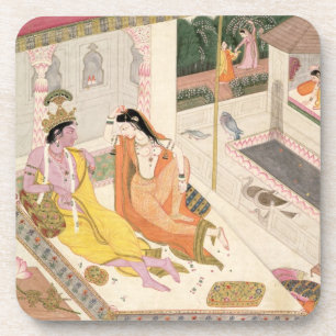 Krishna en Radha op een bed in een Mogul palace in Drankjes Onderzetter