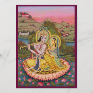 Krishna en Radha over lotusInvitation Kaart