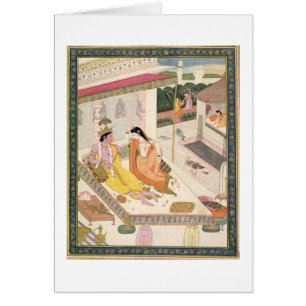 Krishna et Radha sur un lit dans un palais de