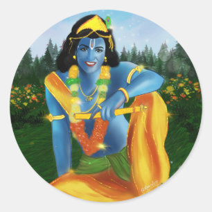Krishna in de tuin ronde sticker