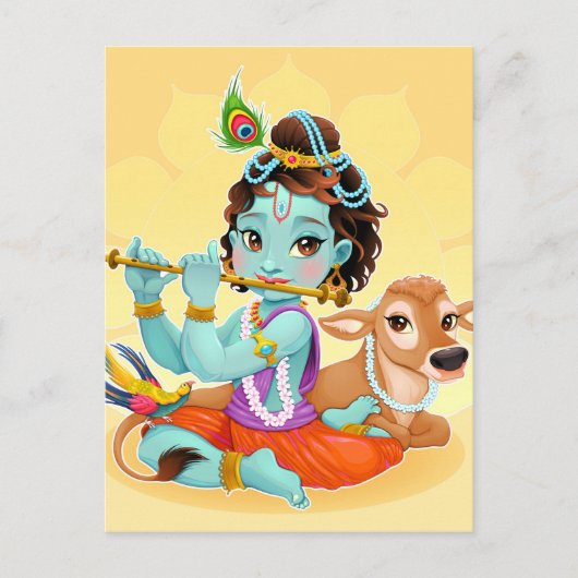Krishna Indian God speelde flute illustratie Briefkaart (Voorkant)