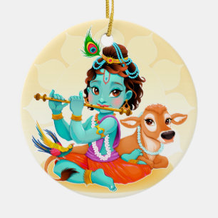 Krishna Indian God speelde flute illustratie Keramisch Ornament