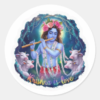 Krishna is Liefde Sticker: Goddelijke Toewijding Ronde Sticker