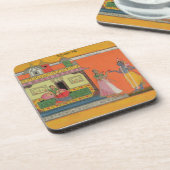 Krishna komt bij Radha's huis, illustratie voor Drankjes Onderzetter (Linkerzijde)