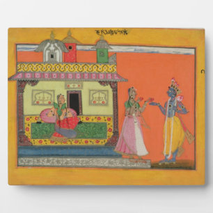 Krishna komt bij Radha's huis, illustratie voor Fotoplaat