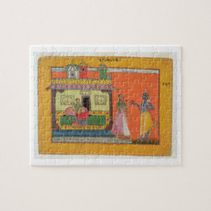 Krishna komt bij Radha's huis, illustratie voor Legpuzzel