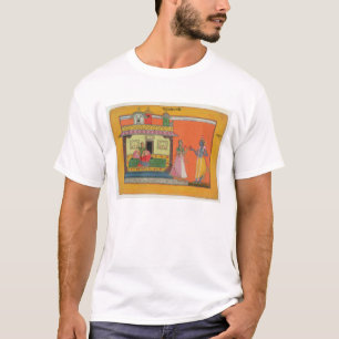Krishna komt bij Radha's huis, illustratie voor T-shirt