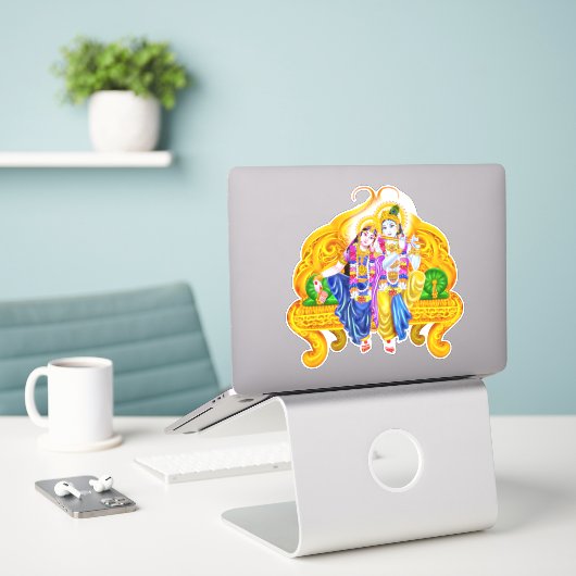 Krishna Radha Vigneshwara Psychedelic Hinduism Sticker (Laptop op bureau)