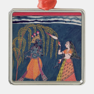 Krishna speelt een fluitje van de 'Vahula' Metalen Ornament