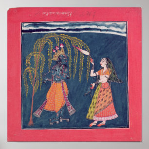 Krishna speelt een fluitje van de 'Vahula' Poster