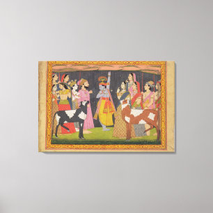 Krishna tilt Mount Govardhana uit de Bhagav Canvas Afdruk