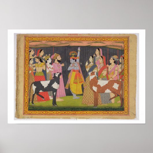 Krishna tilt Mount Govardhana uit de Bhagav Poster (Voorkant)