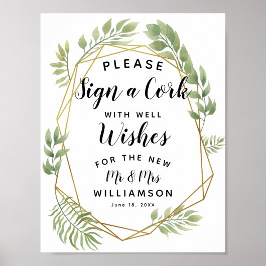 Kristal greenery leaf Sign a Cork party/bruiloft Poster (Voorkant)