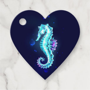 Kristal Ijs Zeepaardje op Blauwe Achtergrond Bedankjes Labels